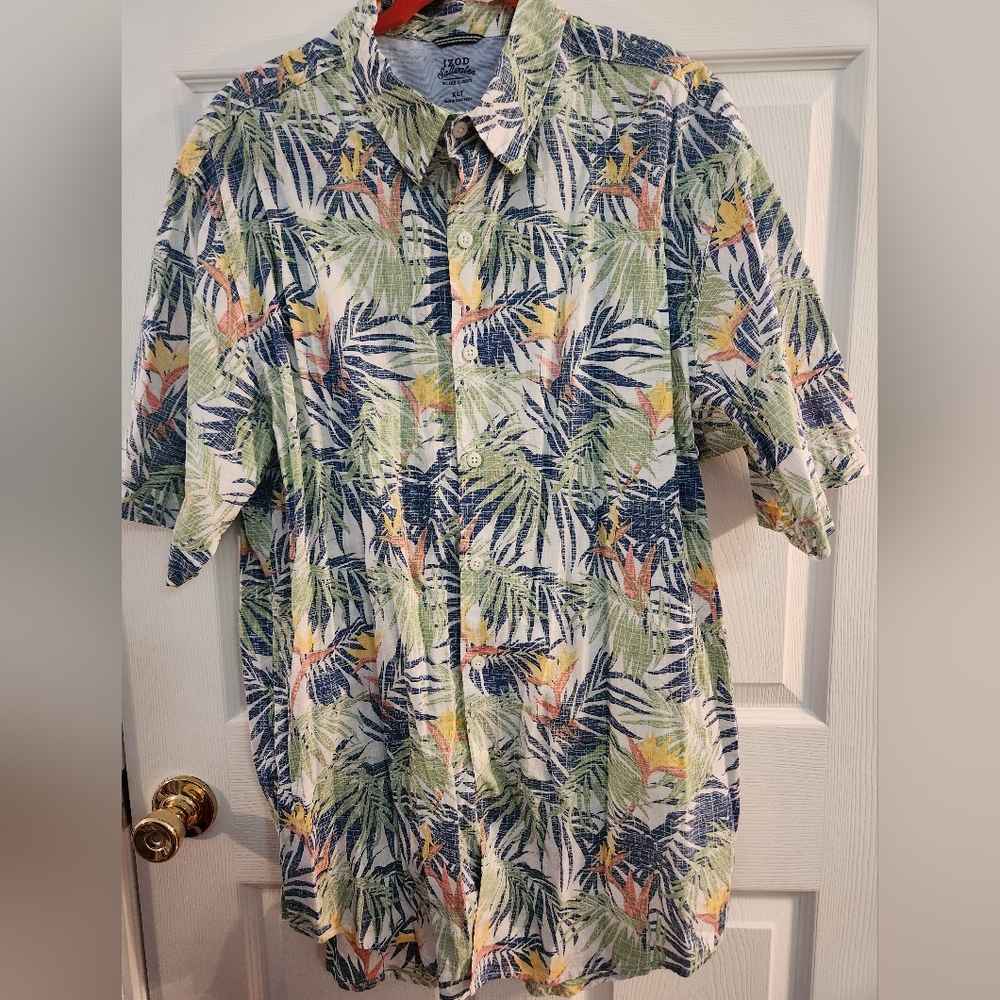 Izod Saltwater, bird of paradise tropical shirt, sz XLT
